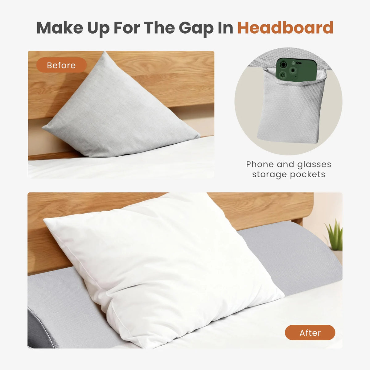 JHK Memory Foam Headboard Wedge Pillow With Cooling Washable Cover